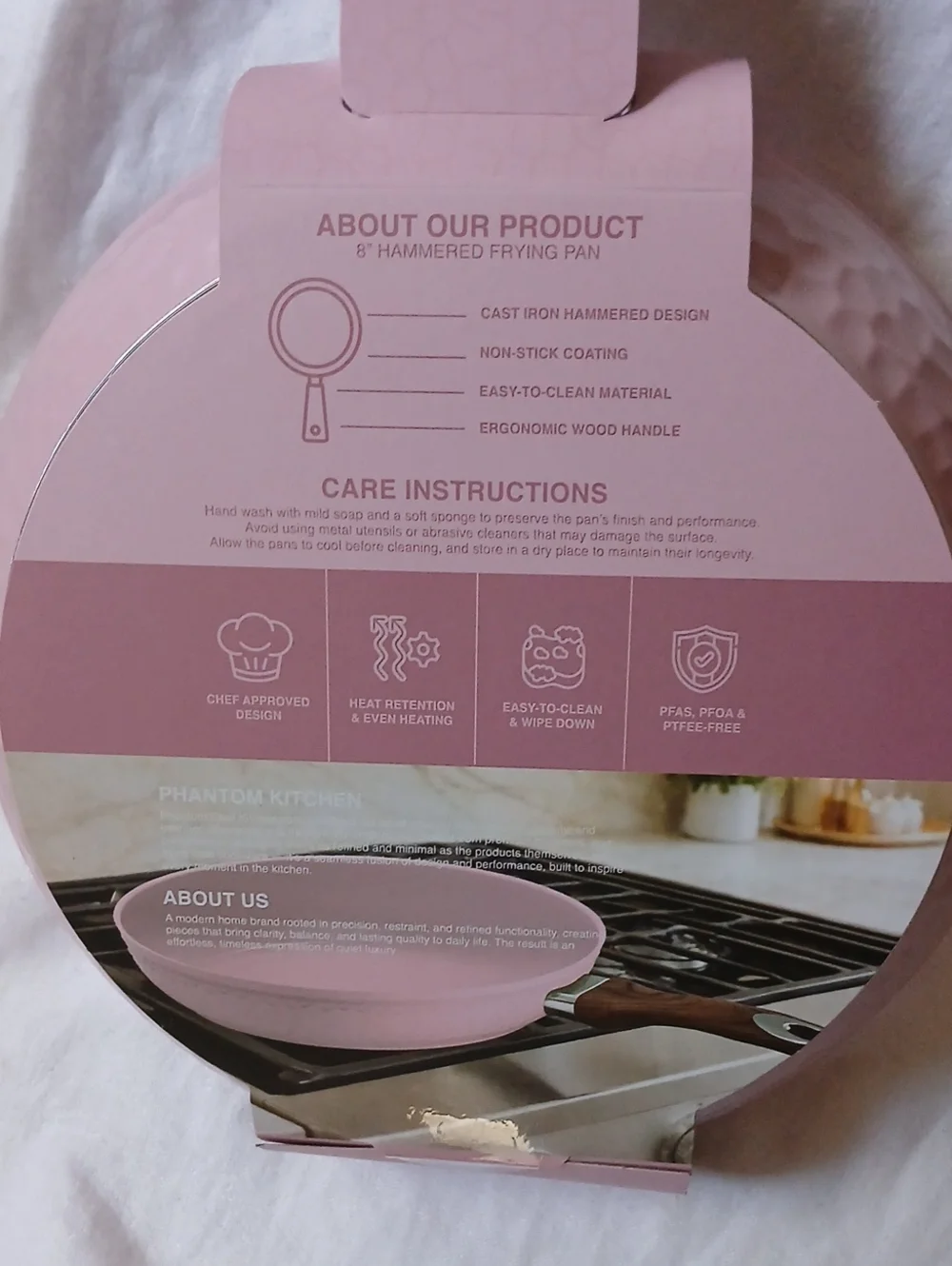 Pink Hammered Non Stick Fry Pan with Wood Handle 8